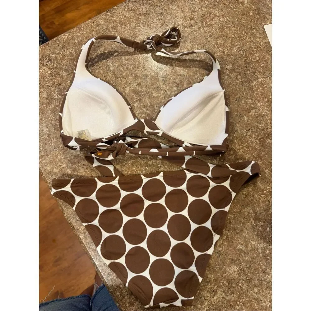 Vintage Y2K 2009 Victoria’s Secret Brown White Polka Dot Bikini Set M/L Halter S
